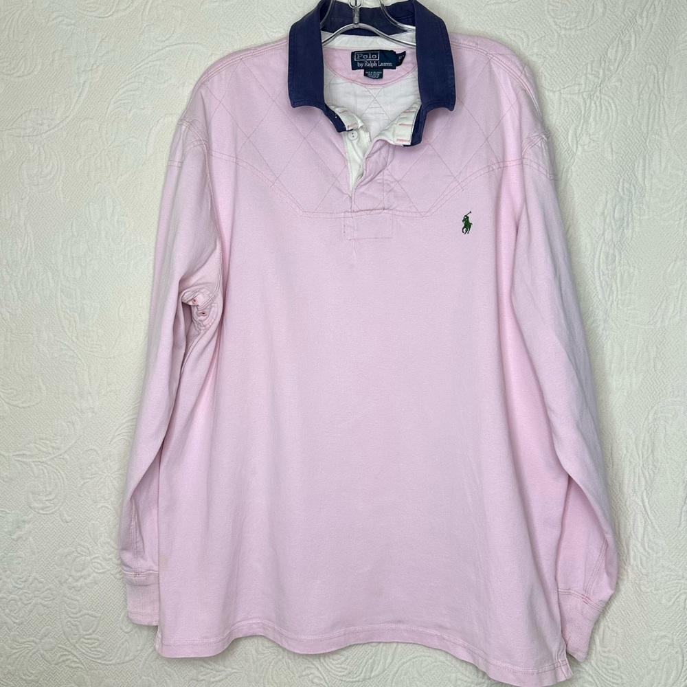 Vintage Polo Ralph Lauren Men’s Pastel Pink Vintage Rugby Shirt